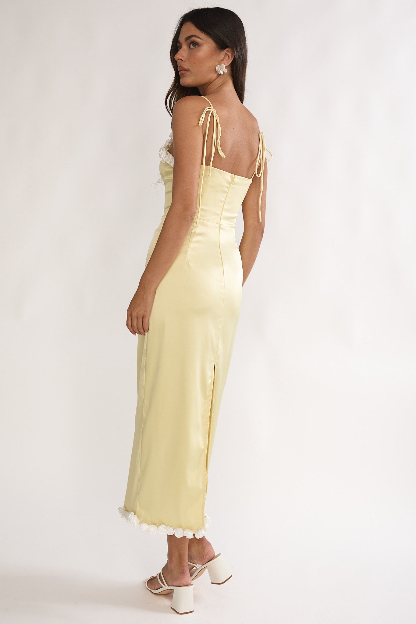 Delyse Rosette Trim Maxi Dress Yellow by Selfie Leslie Australia