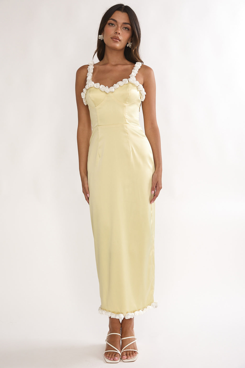 Delyse Rosette Trim Maxi Dress Yellow by Selfie Leslie Australia