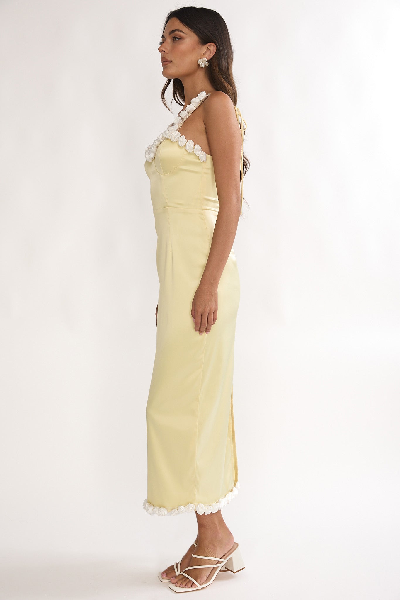 Delyse Rosette Trim Maxi Dress Yellow by Selfie Leslie Australia