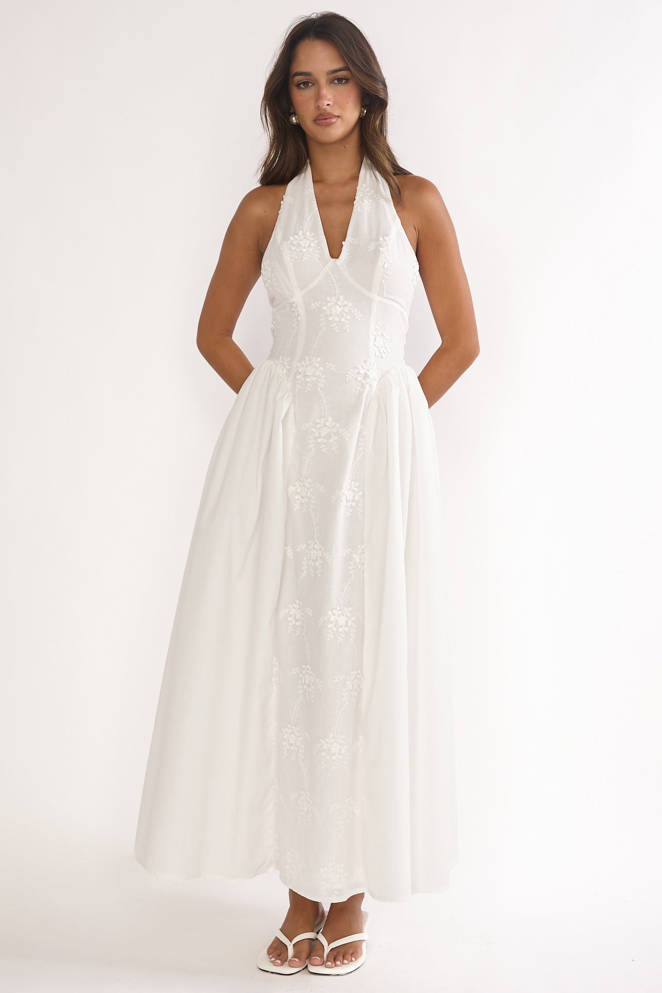 Talirosa Embroidered Halterneck Maxi Dress White by Selfie Leslie Australia
