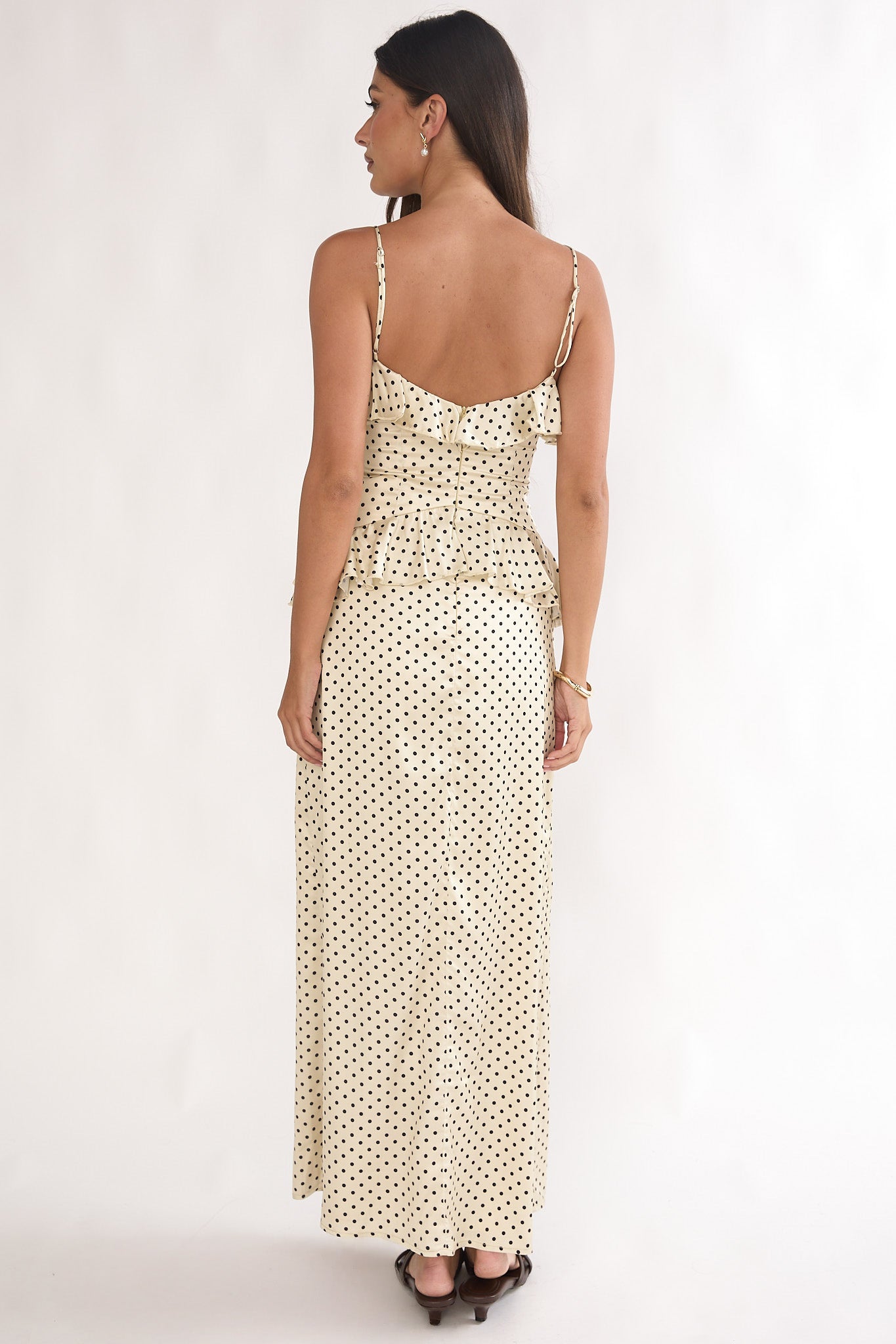 Tahlie Ruffle Trim Maxi Dress Polka Dot Butter by Selfie Leslie Australia
