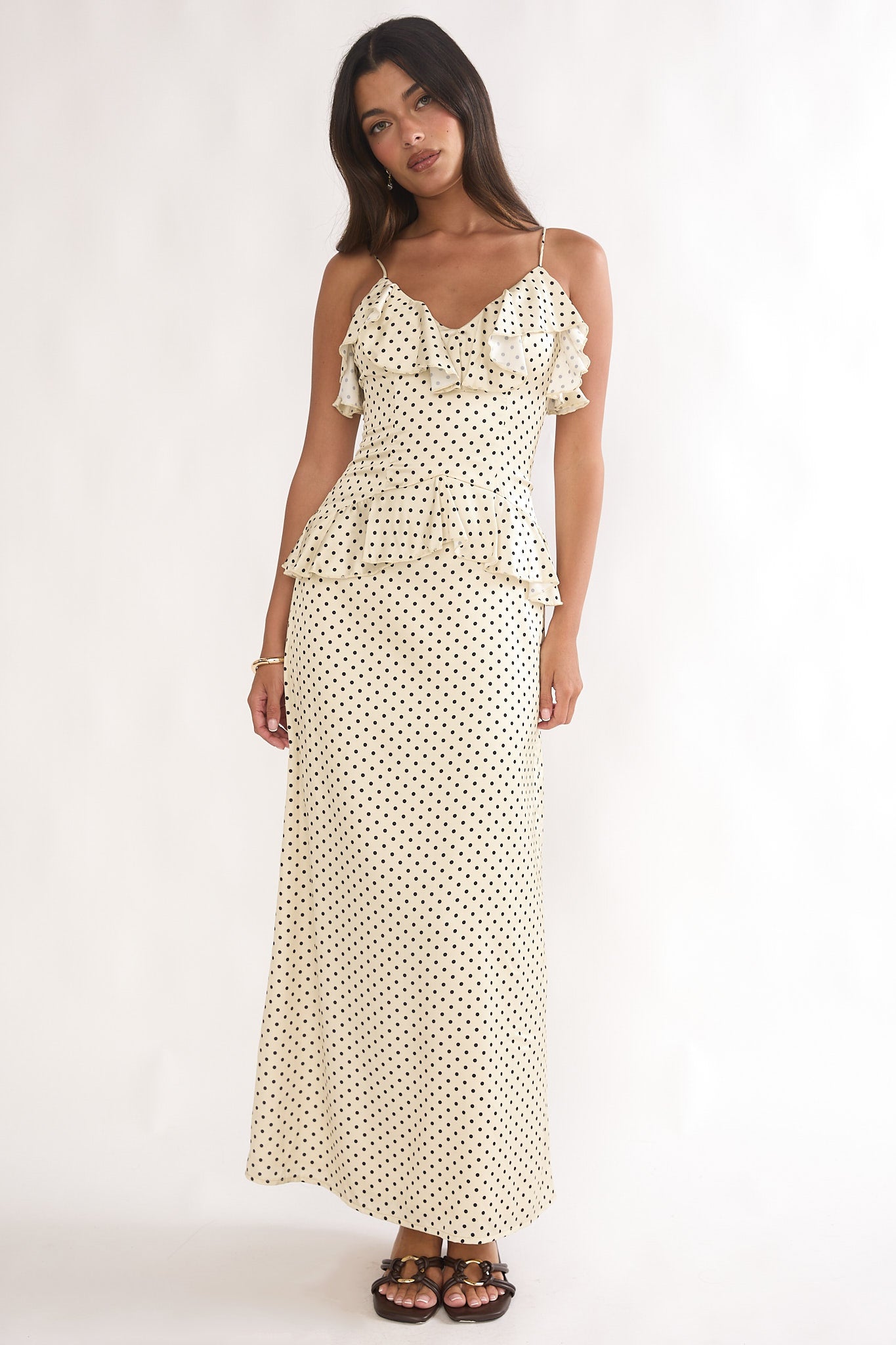 Tahlie Ruffle Trim Maxi Dress Polka Dot Butter by Selfie Leslie Australia