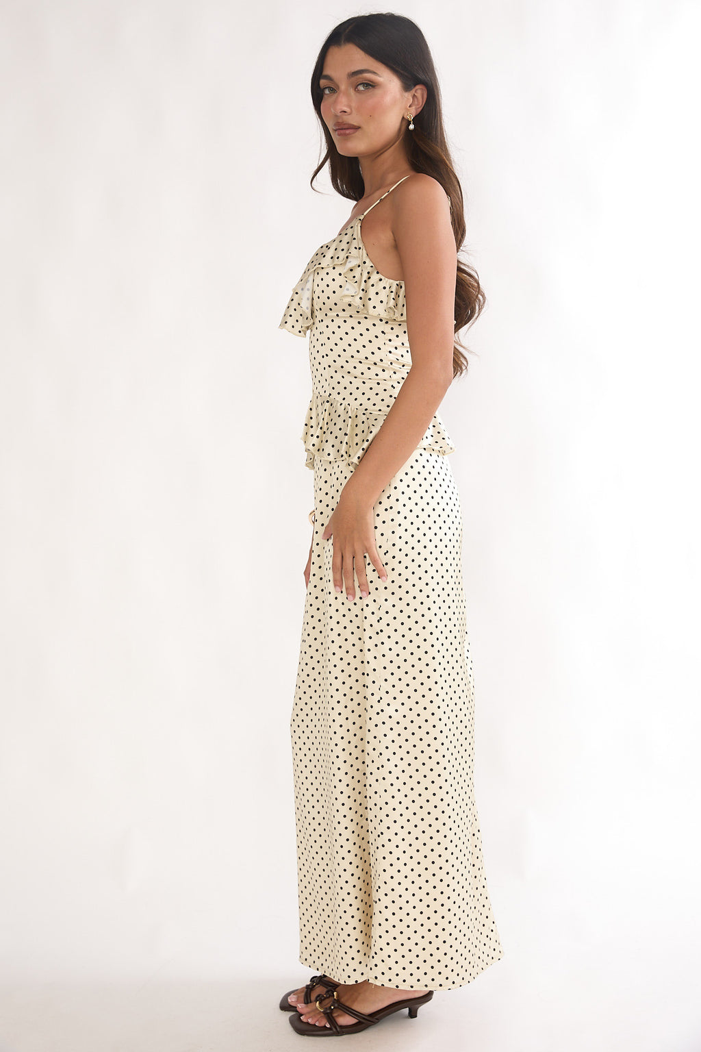 Tahlie Ruffle Trim Maxi Dress Polka Dot Butter by Selfie Leslie Australia