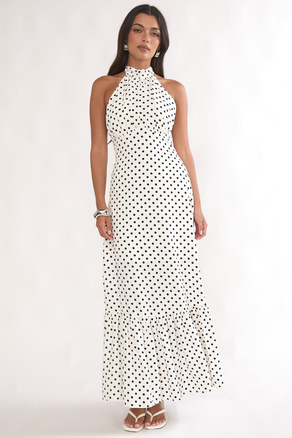 Romana High Neck Halter Maxi Dress Polka Dot White by Selfie Leslie Australia