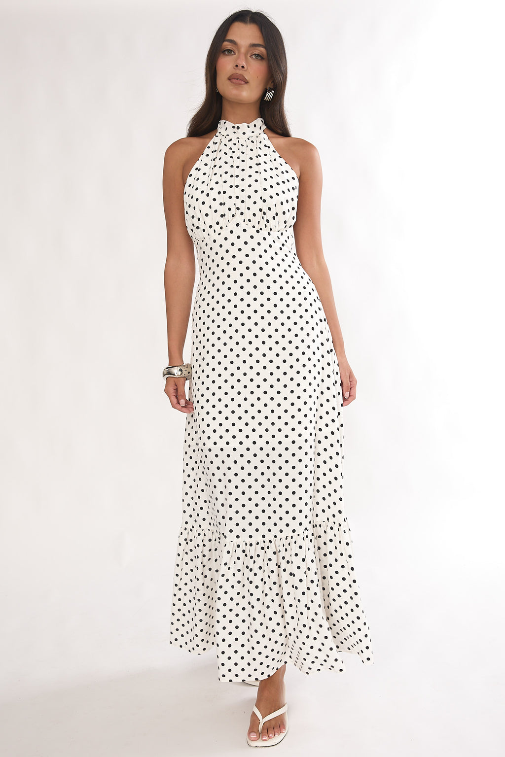 Romana High Neck Halter Maxi Dress Polka Dot White by Selfie Leslie Australia