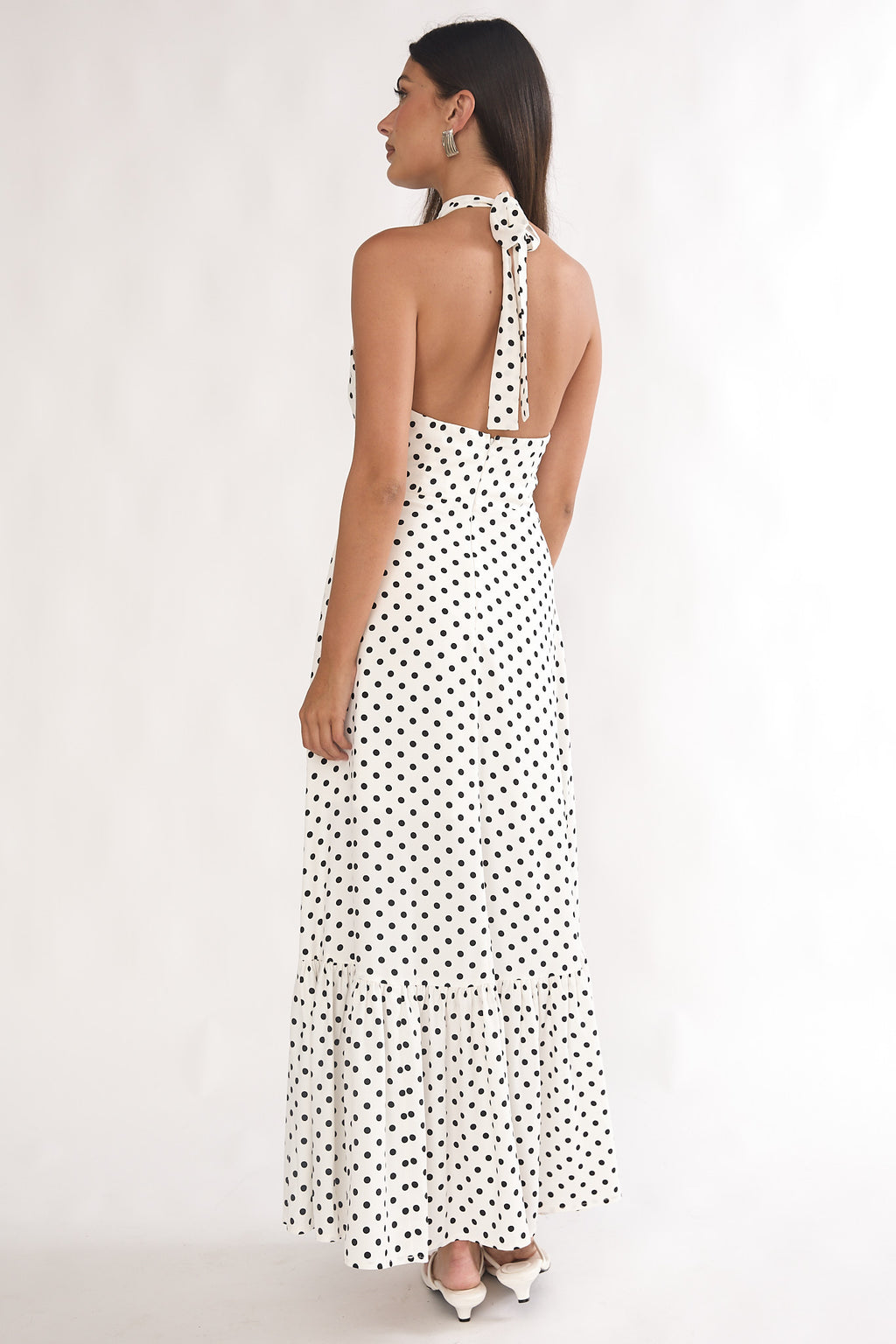 Romana High Neck Halter Maxi Dress Polka Dot White by Selfie Leslie Australia