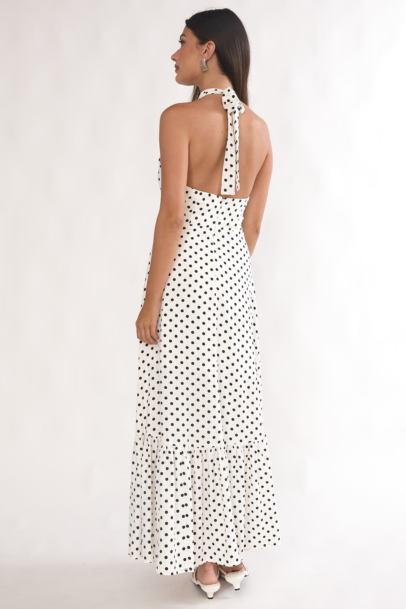Romana High Neck Halter Maxi Dress Polka Dot White by Selfie Leslie Australia