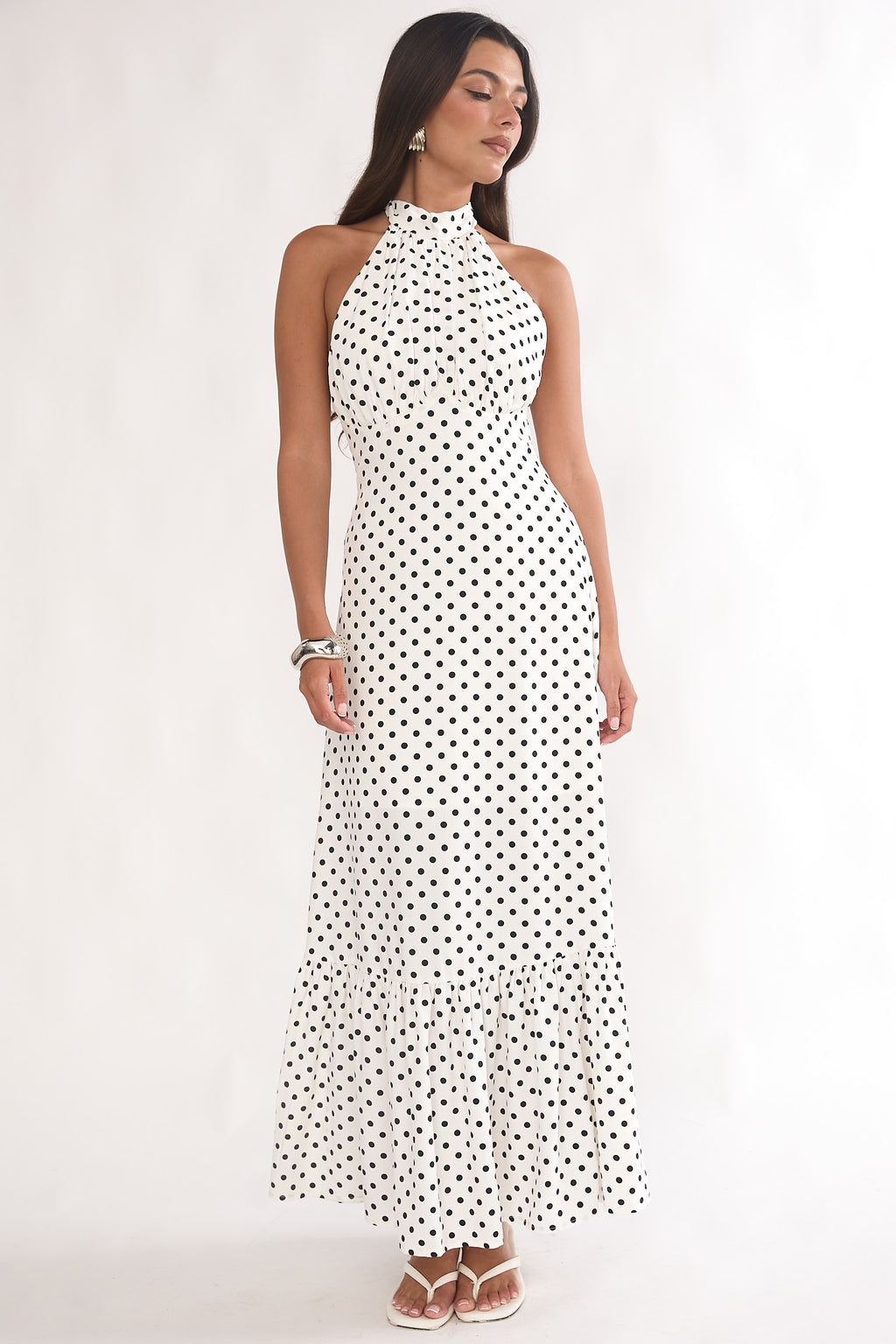 Romana High Neck Halter Maxi Dress Polka Dot White by Selfie Leslie Australia
