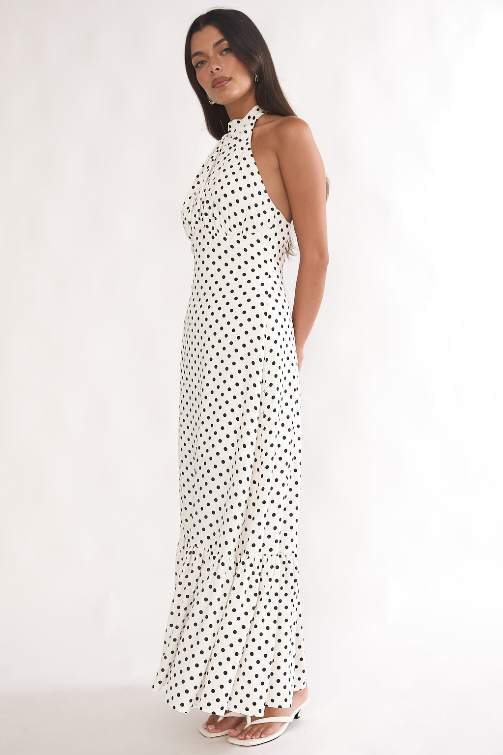 Romana High Neck Halter Maxi Dress Polka Dot White by Selfie Leslie Australia