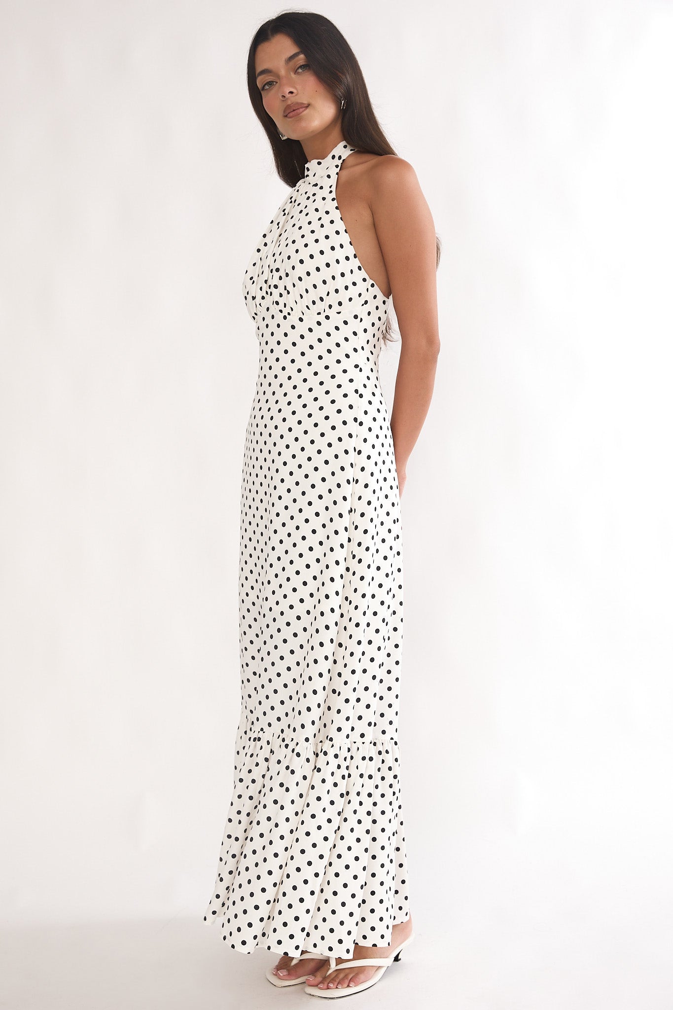 Romana High Neck Halter Maxi Dress Polka Dot White by Selfie Leslie Australia