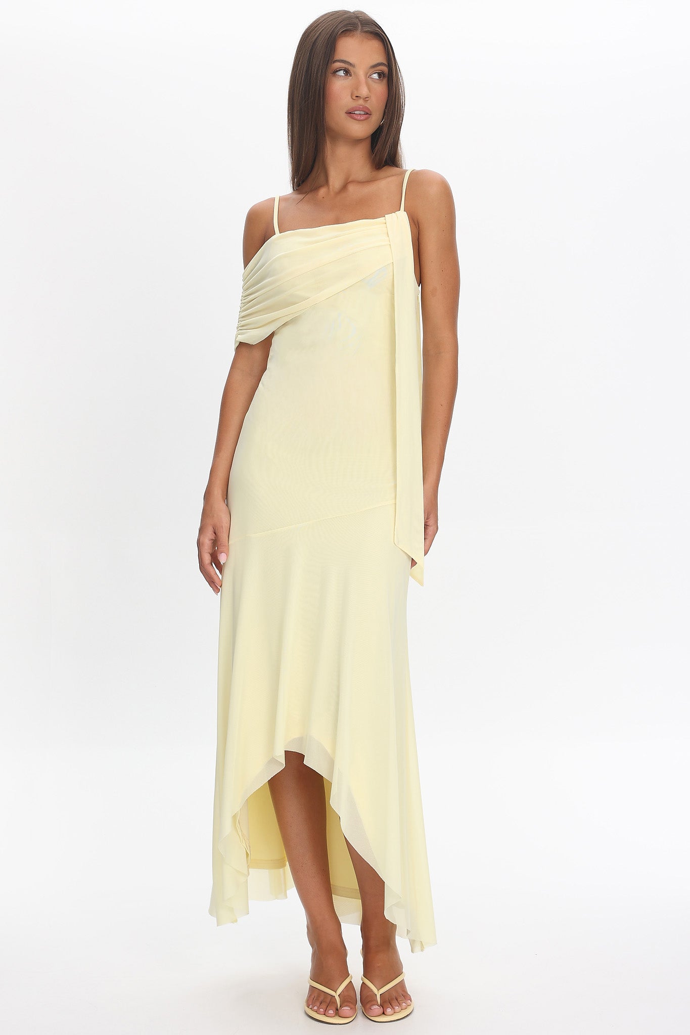 Millitah Asymmetric Hem Mesh Maxi Dress Butter by Selfie Leslie Australia