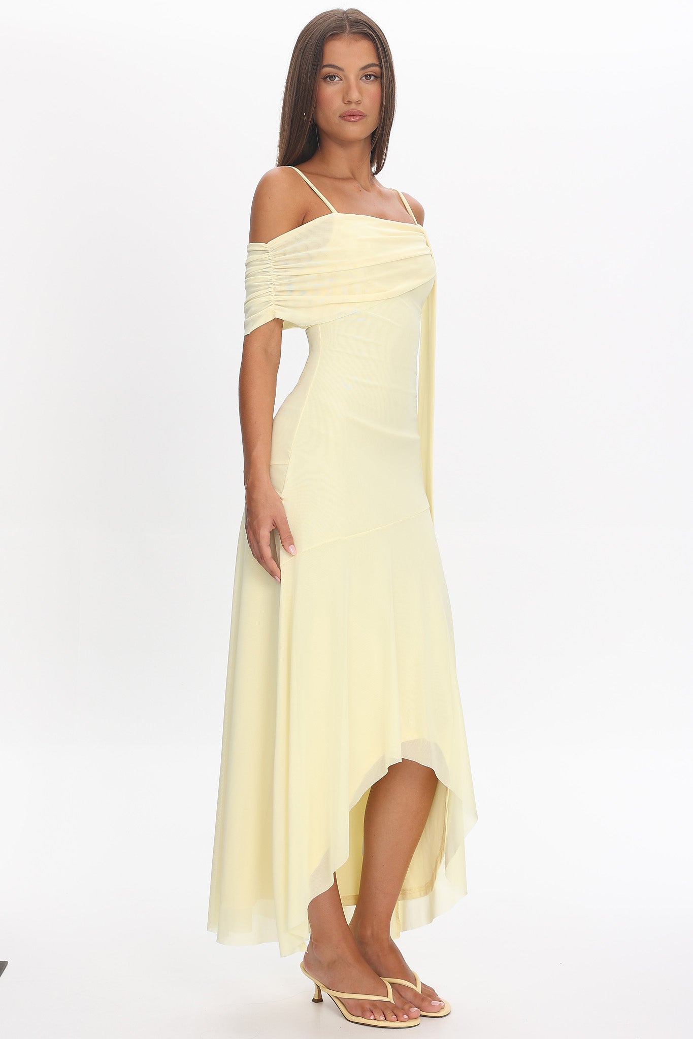 Millitah Asymmetric Hem Mesh Maxi Dress Butter by Selfie Leslie Australia