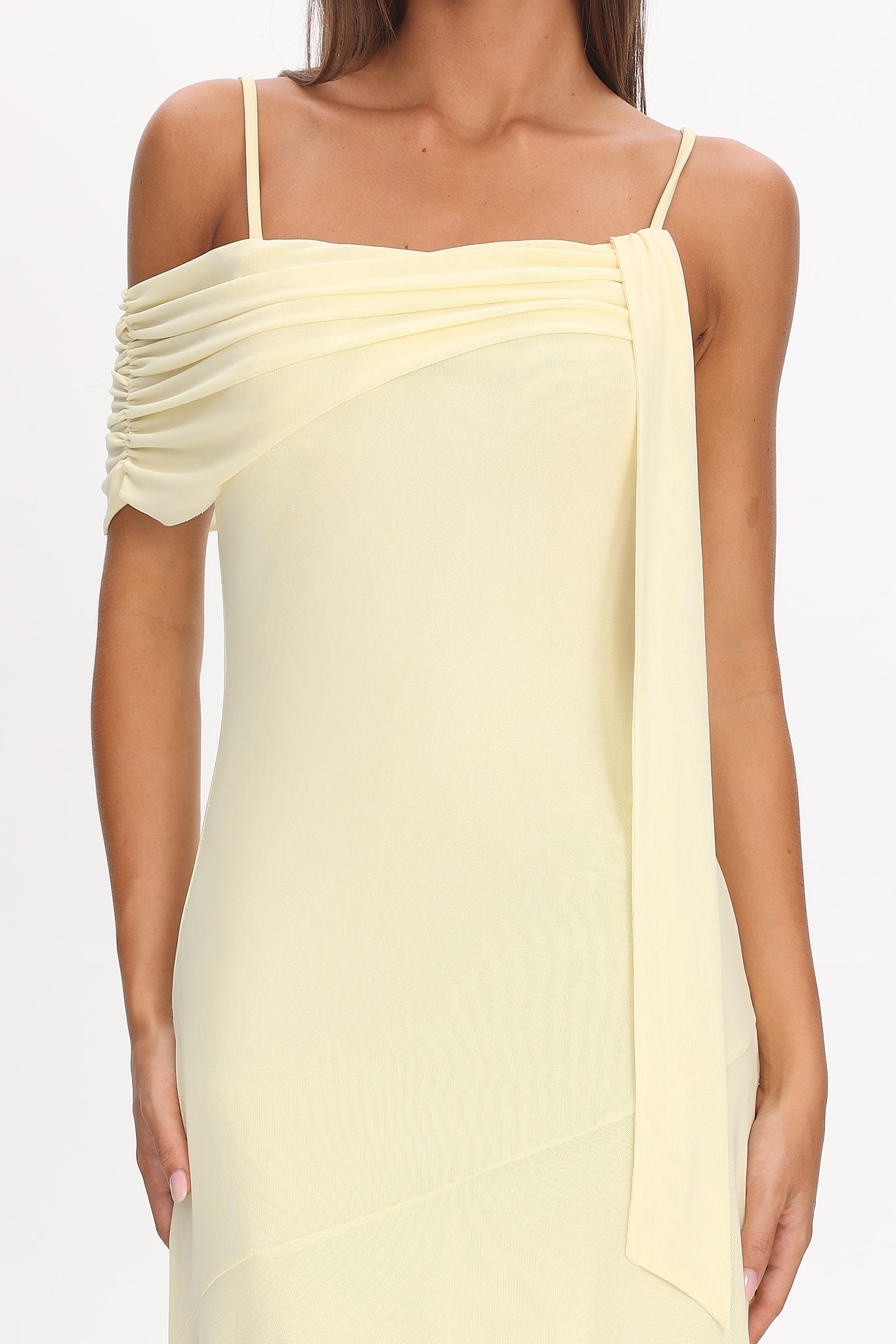 Millitah Asymmetric Hem Mesh Maxi Dress Butter by Selfie Leslie Australia