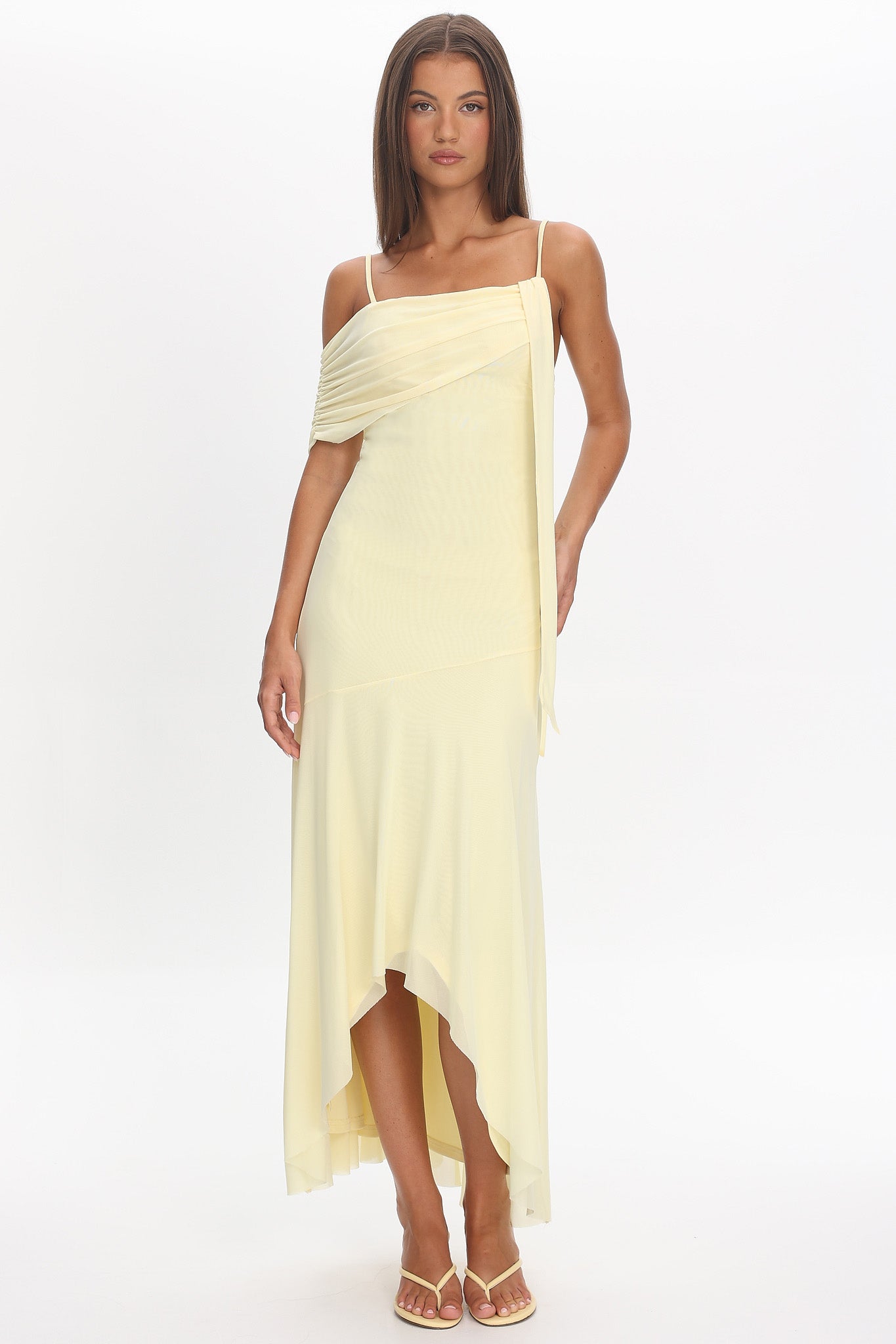 Millitah Asymmetric Hem Mesh Maxi Dress Butter by Selfie Leslie Australia