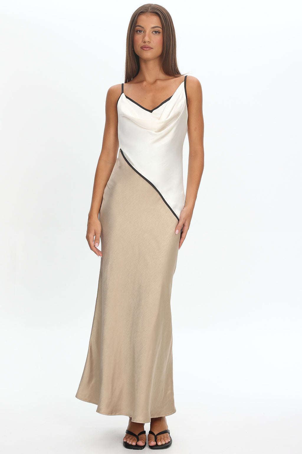 Amarante Cowl Bust Maxi Dress Contrast Oyster by Selfie Leslie Australia
