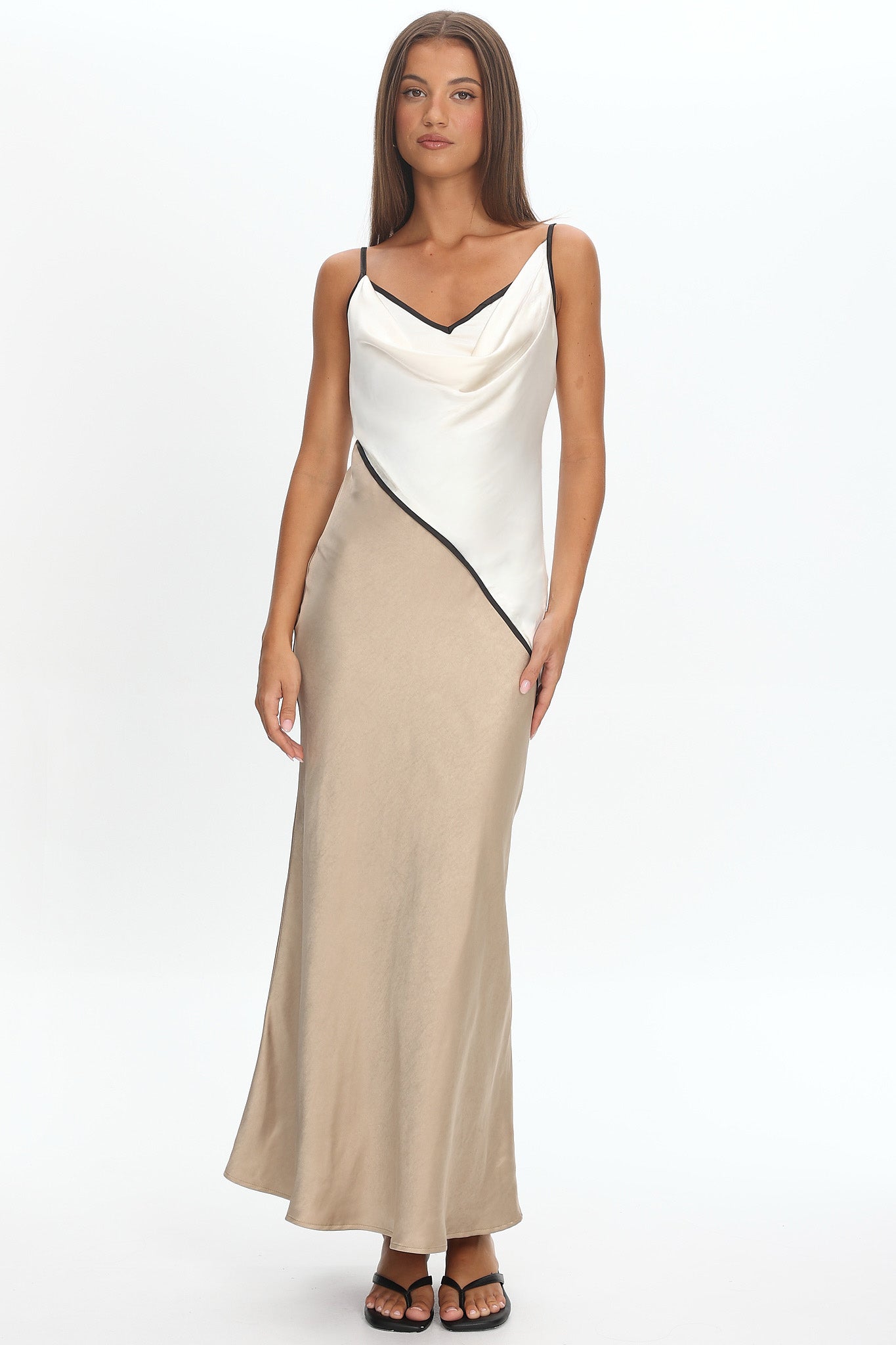 Amarante Cowl Bust Maxi Dress Contrast Oyster by Selfie Leslie Australia