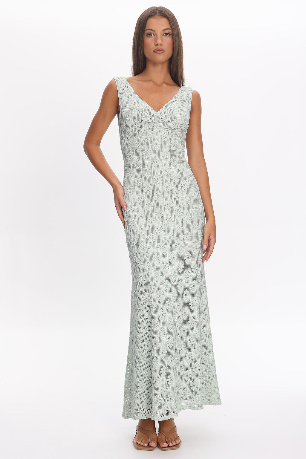 Sunshine Girl Crochet Maxi Dress Sage by Selfie Leslie Australia