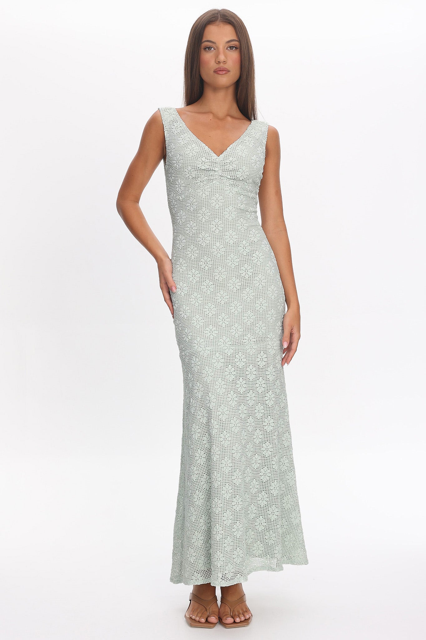 Sunshine Girl Crochet Maxi Dress Sage by Selfie Leslie Australia