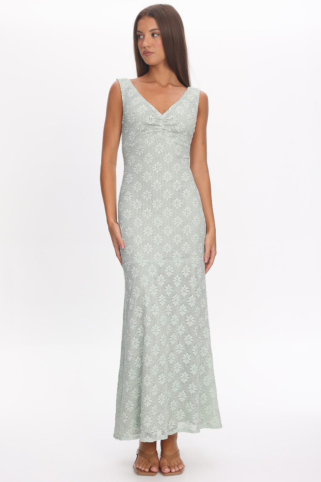 Sunshine Girl Crochet Maxi Dress Sage by Selfie Leslie Australia