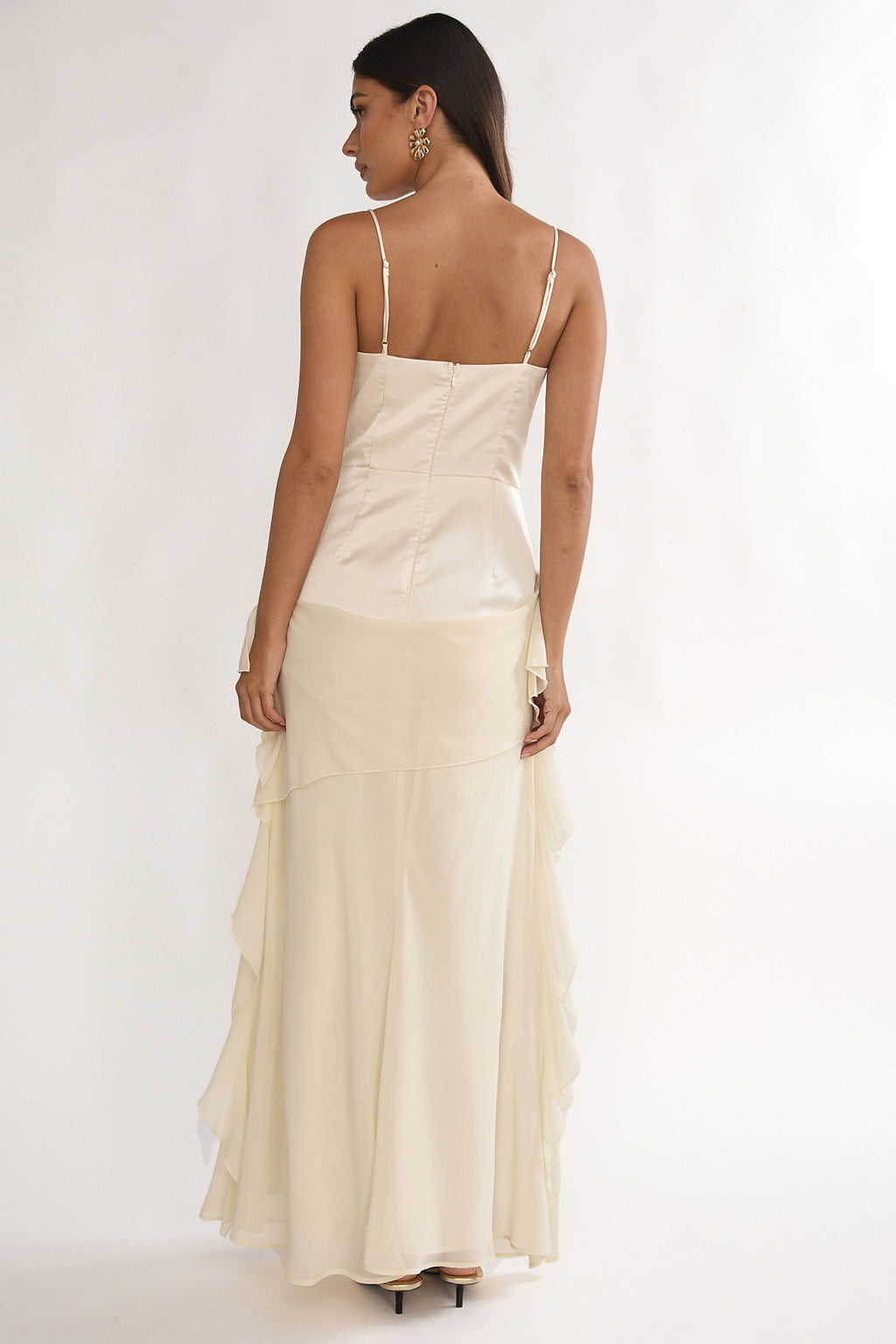 Rivena Rosette Chiffon Drape Maxi Dress Oyster by Selfie Leslie Australia