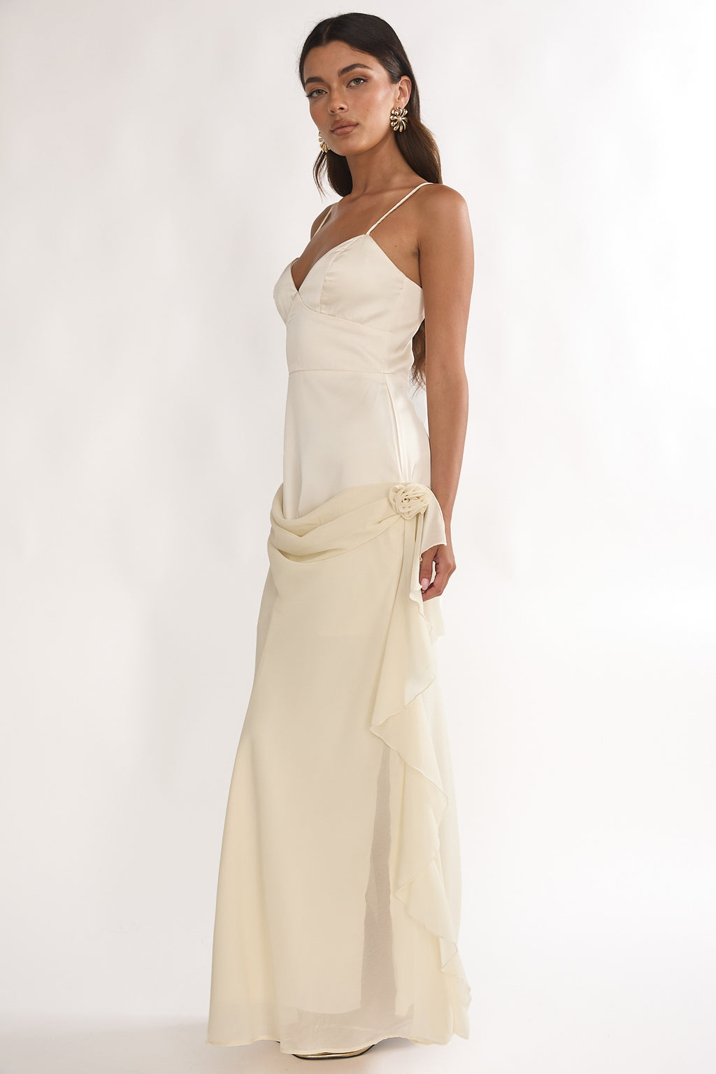Rivena Rosette Chiffon Drape Maxi Dress Oyster by Selfie Leslie Australia