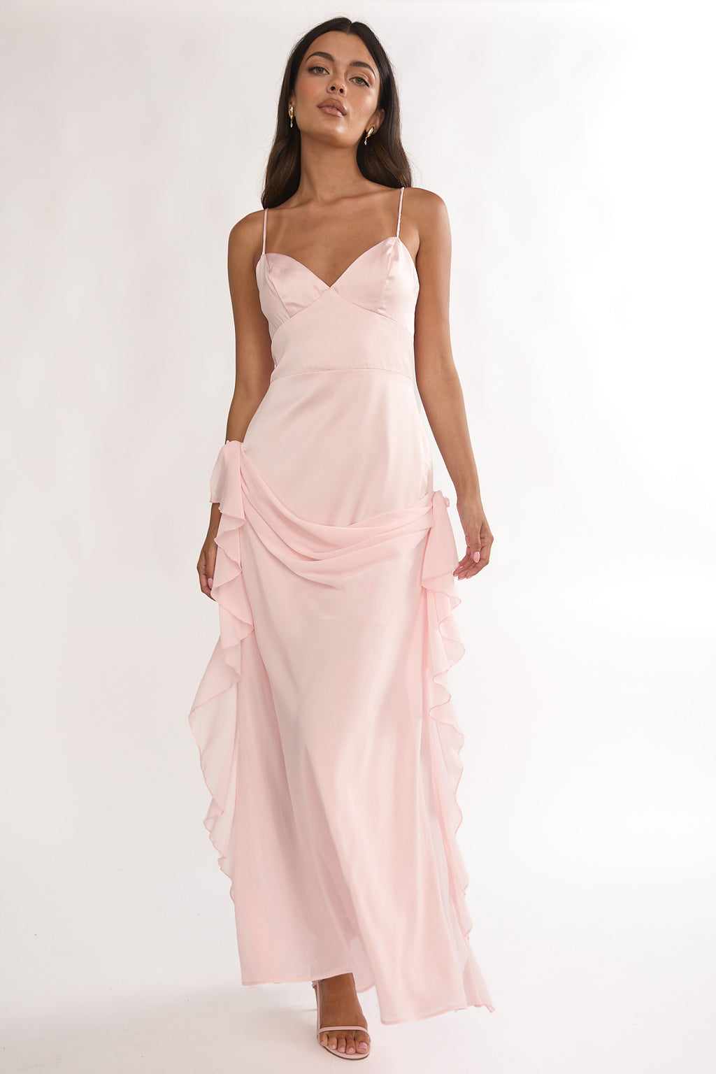 Rivena Rosette Chiffon Drape Maxi Dress Pink by Selfie Leslie Australia