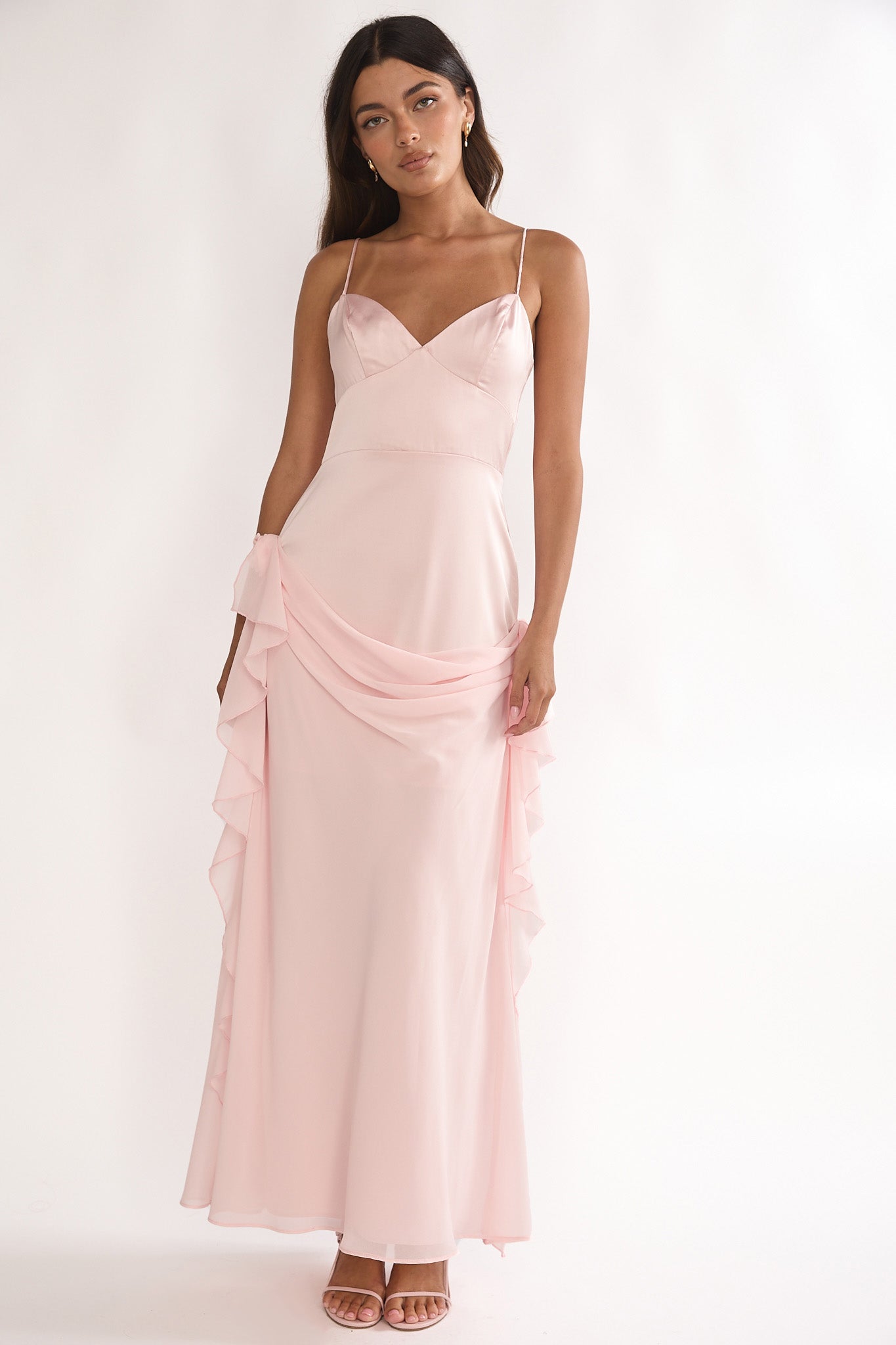 Rivena Rosette Chiffon Drape Maxi Dress Pink by Selfie Leslie Australia