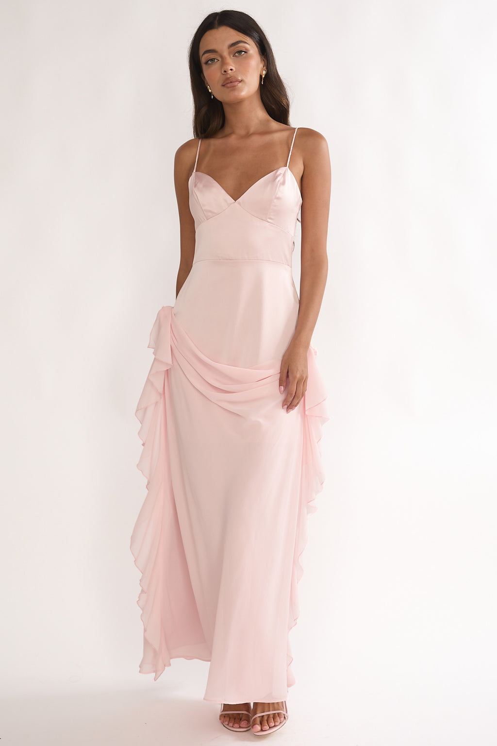 Rivena Rosette Chiffon Drape Maxi Dress Pink by Selfie Leslie Australia