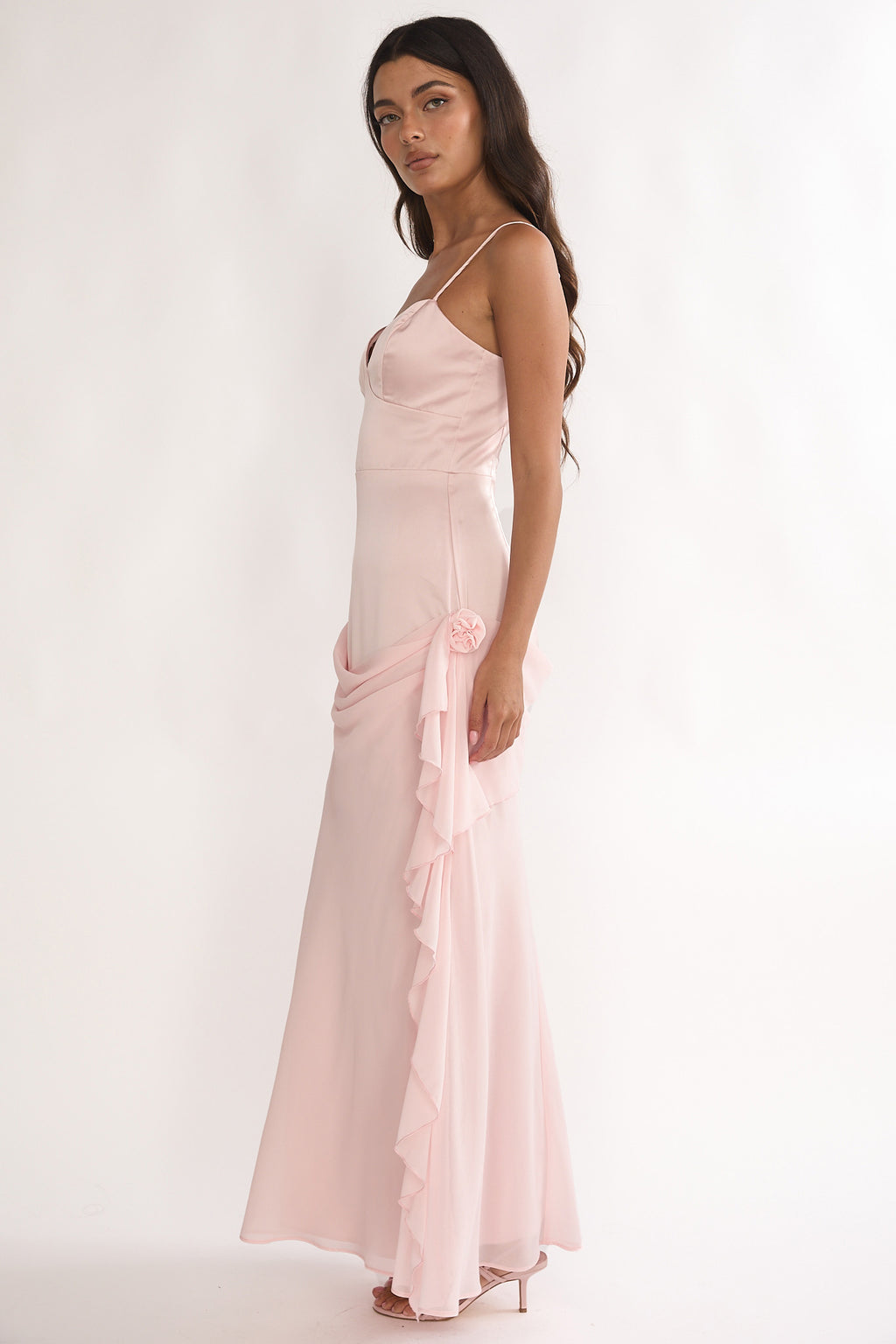 Rivena Rosette Chiffon Drape Maxi Dress Pink by Selfie Leslie Australia