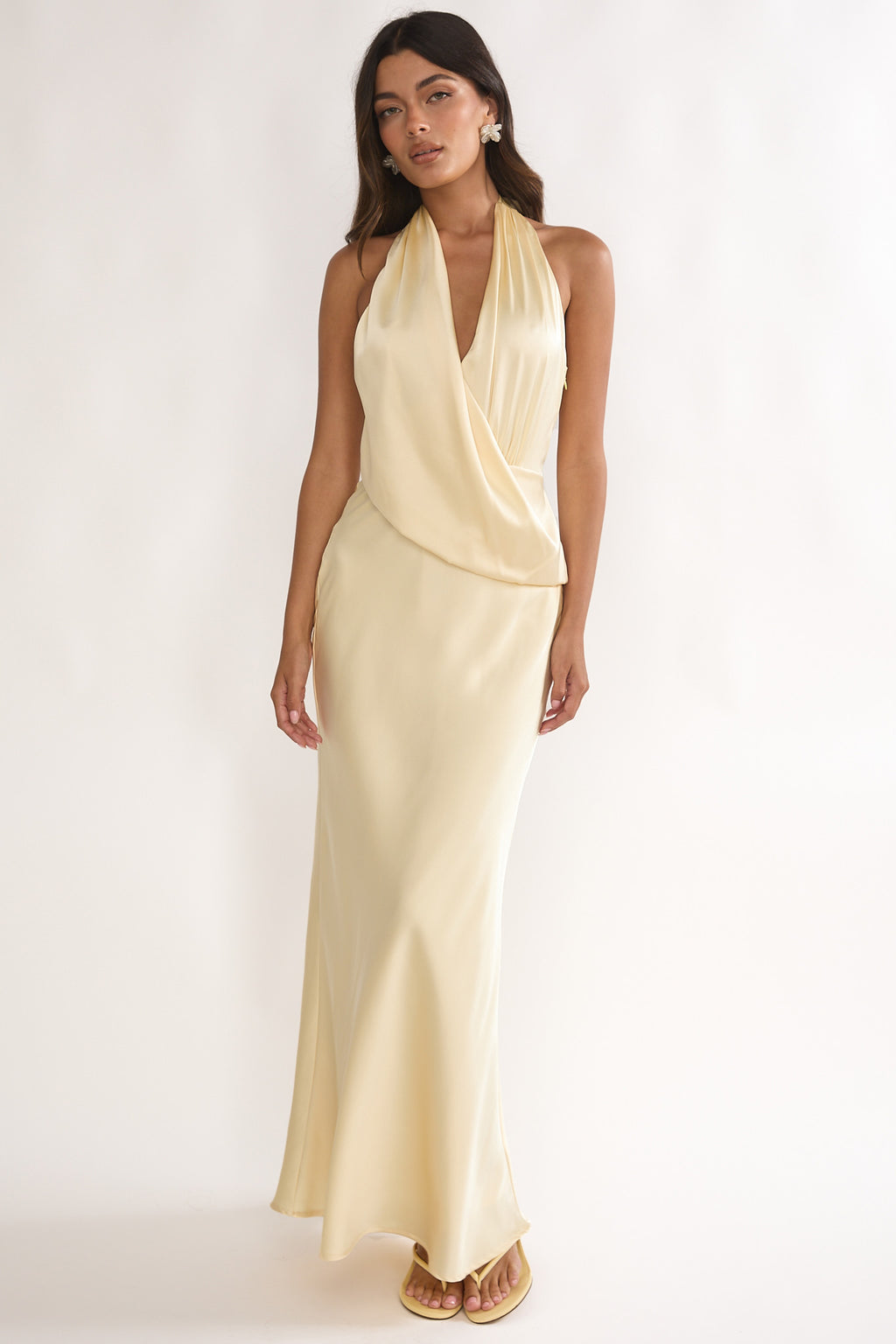 Jelina Draped Halter Maxi Dress Butter by Selfie Leslie Australia