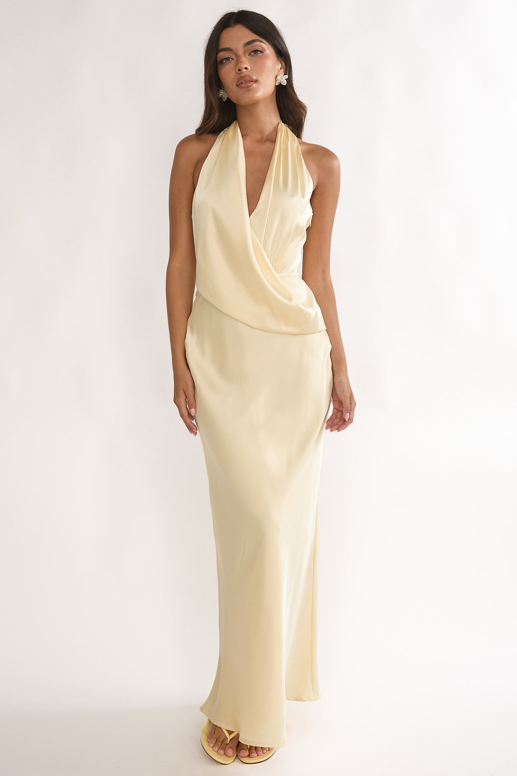 Jelina Draped Halter Maxi Dress Butter by Selfie Leslie Australia