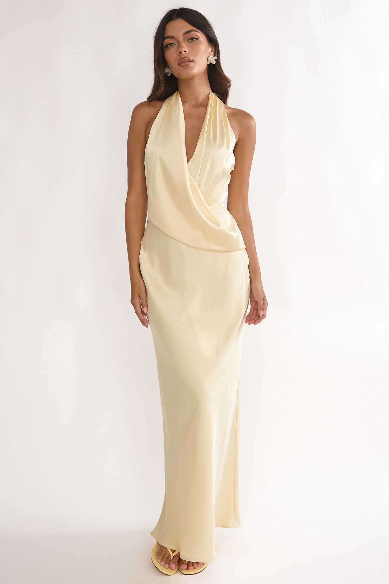 Jelina Draped Halter Maxi Dress Butter by Selfie Leslie Australia