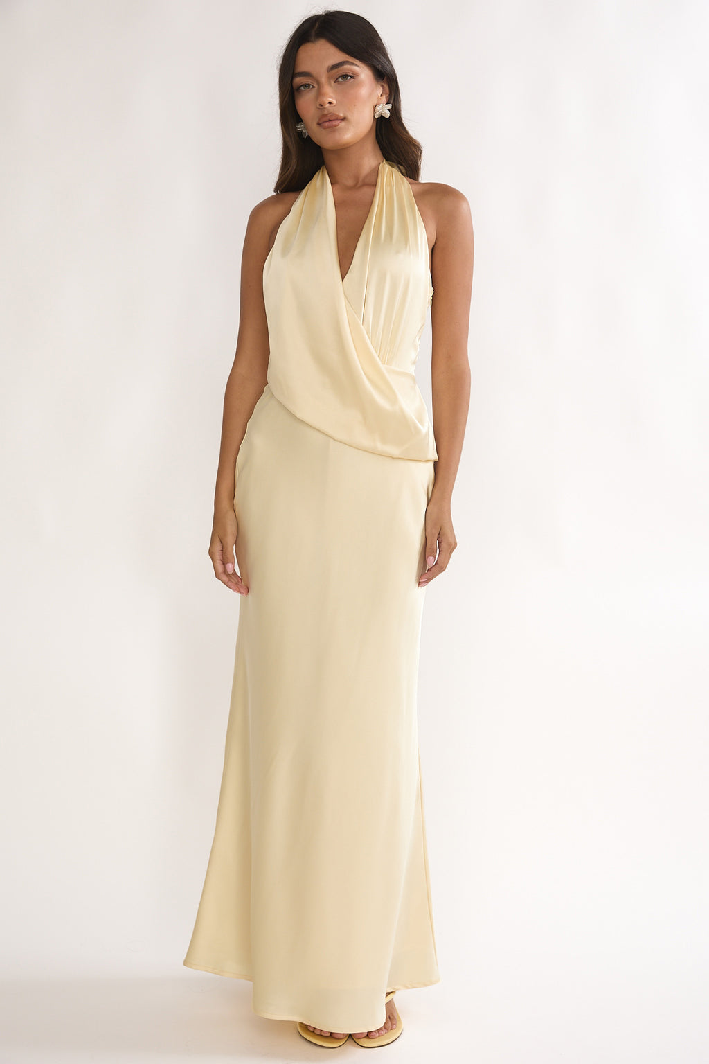 Jelina Draped Halter Maxi Dress Butter by Selfie Leslie Australia