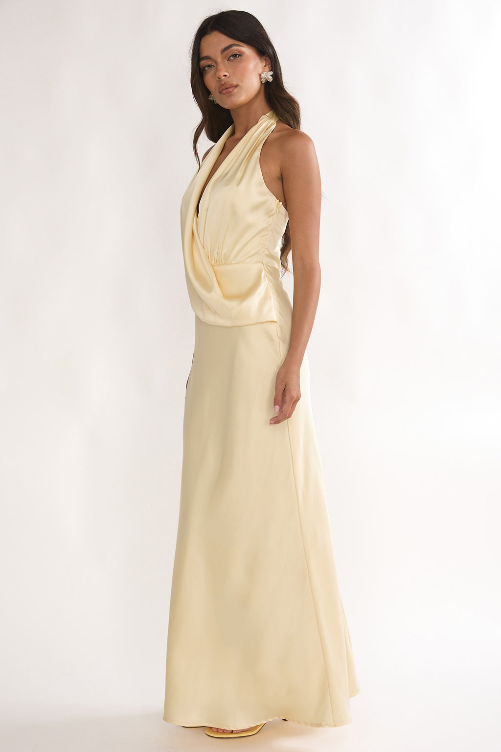 Jelina Draped Halter Maxi Dress Butter by Selfie Leslie Australia