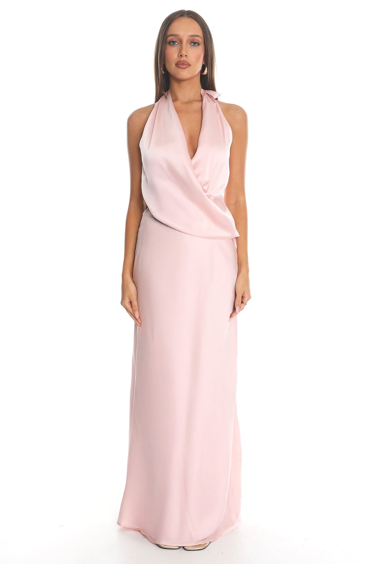 Jelina Draped Halter Maxi Dress Pink