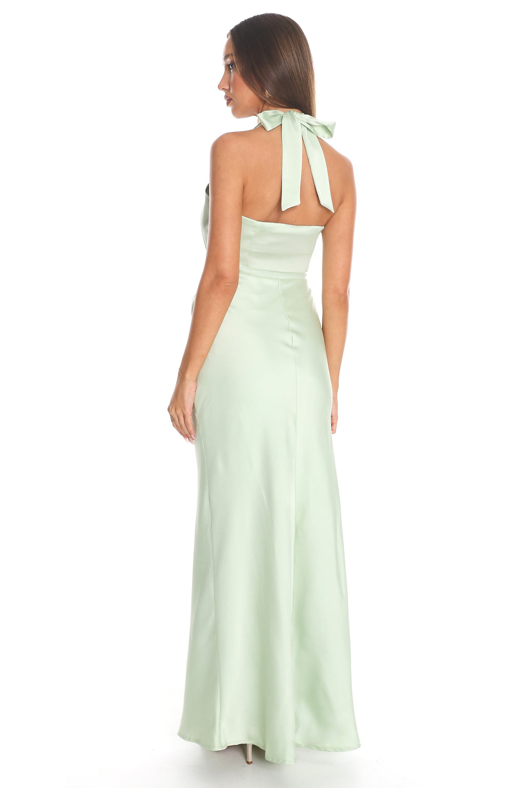 Jelina Draped Halter Maxi Dress Pistachio