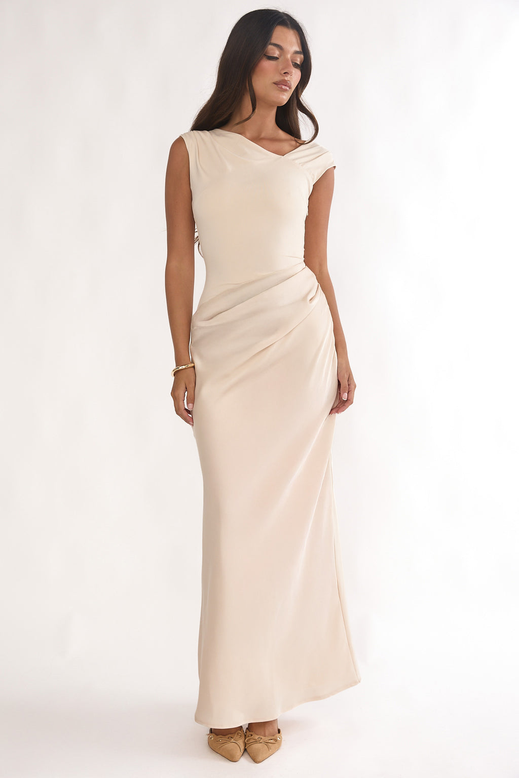 Brinelle Side Pleat Maxi Dress Ecru by Selfie Leslie Australia