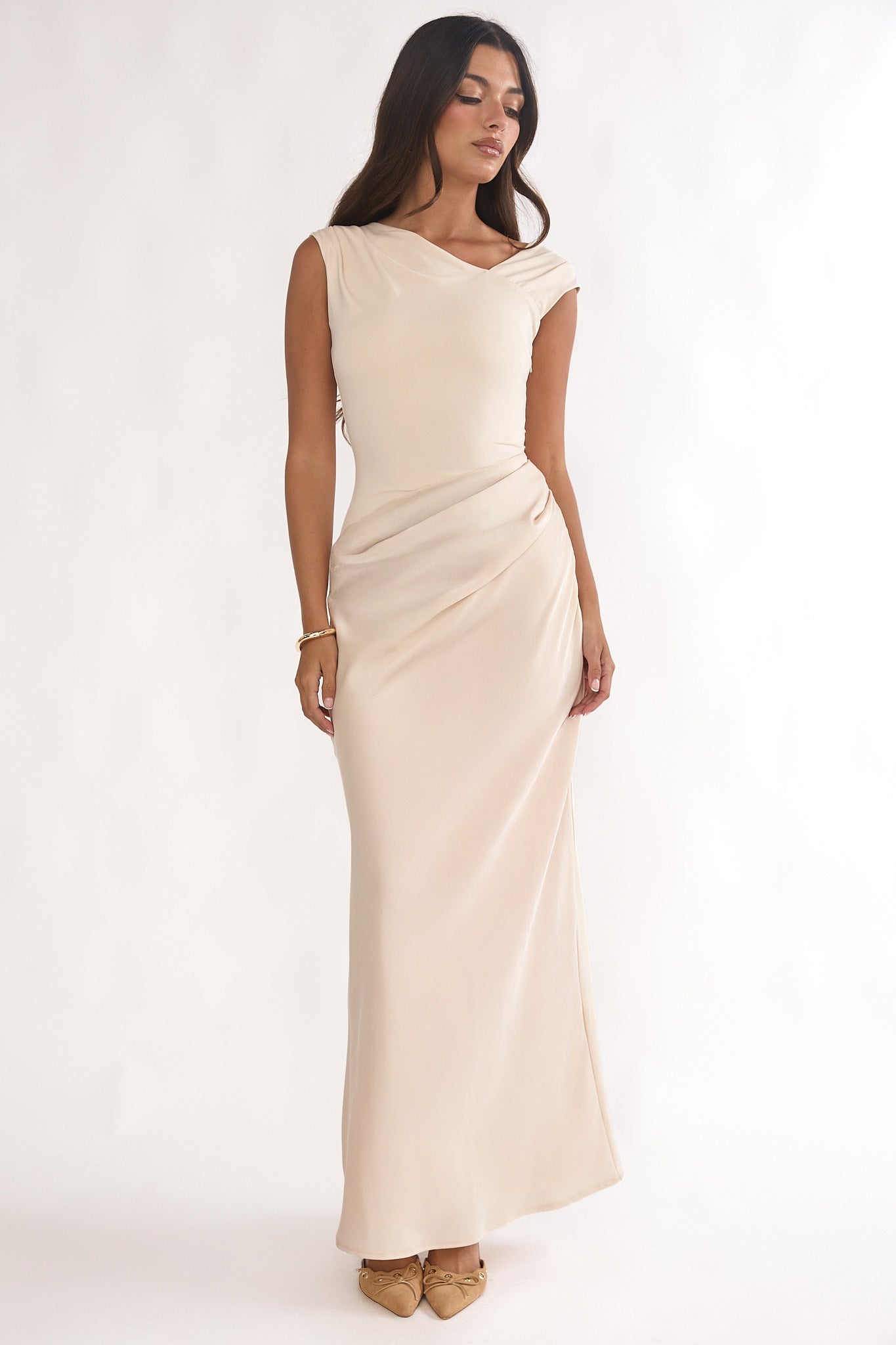 Brinelle Side Pleat Maxi Dress Ecru by Selfie Leslie Australia