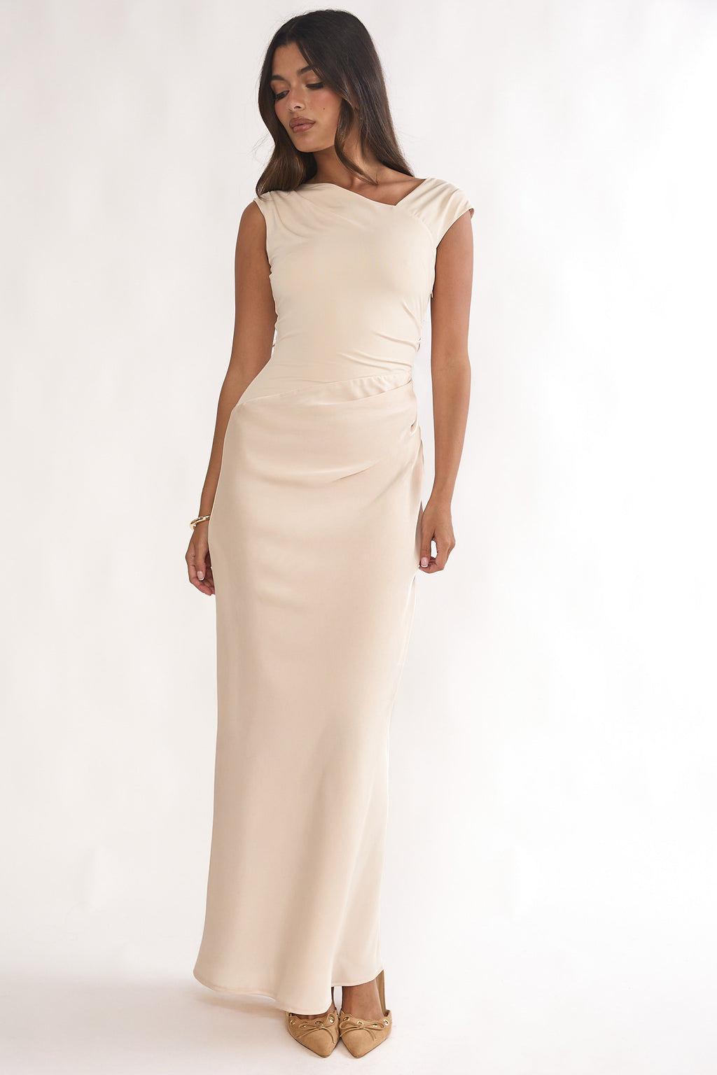Brinelle Side Pleat Maxi Dress Ecru by Selfie Leslie Australia
