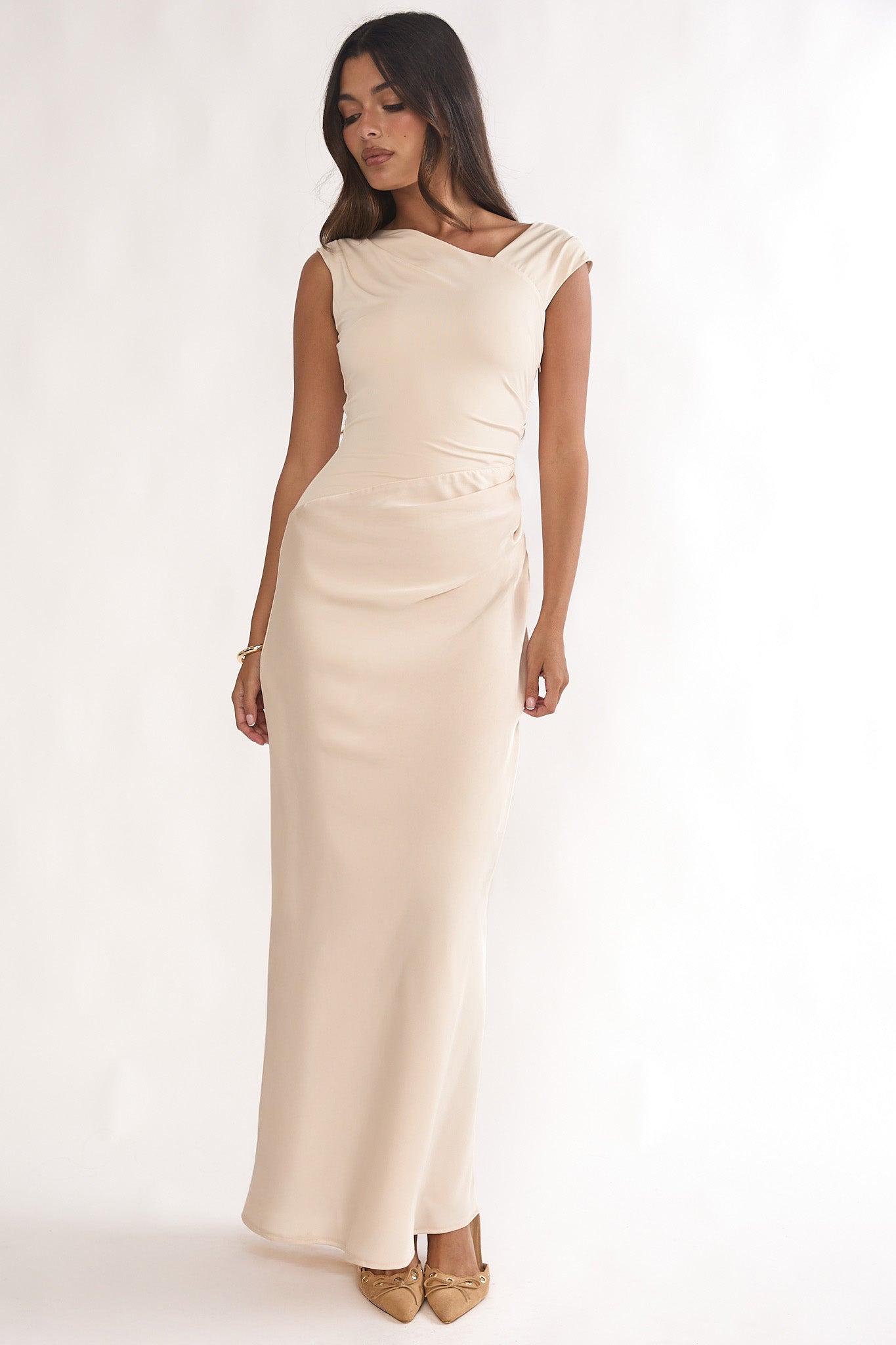 Brinelle Side Pleat Maxi Dress Ecru by Selfie Leslie Australia