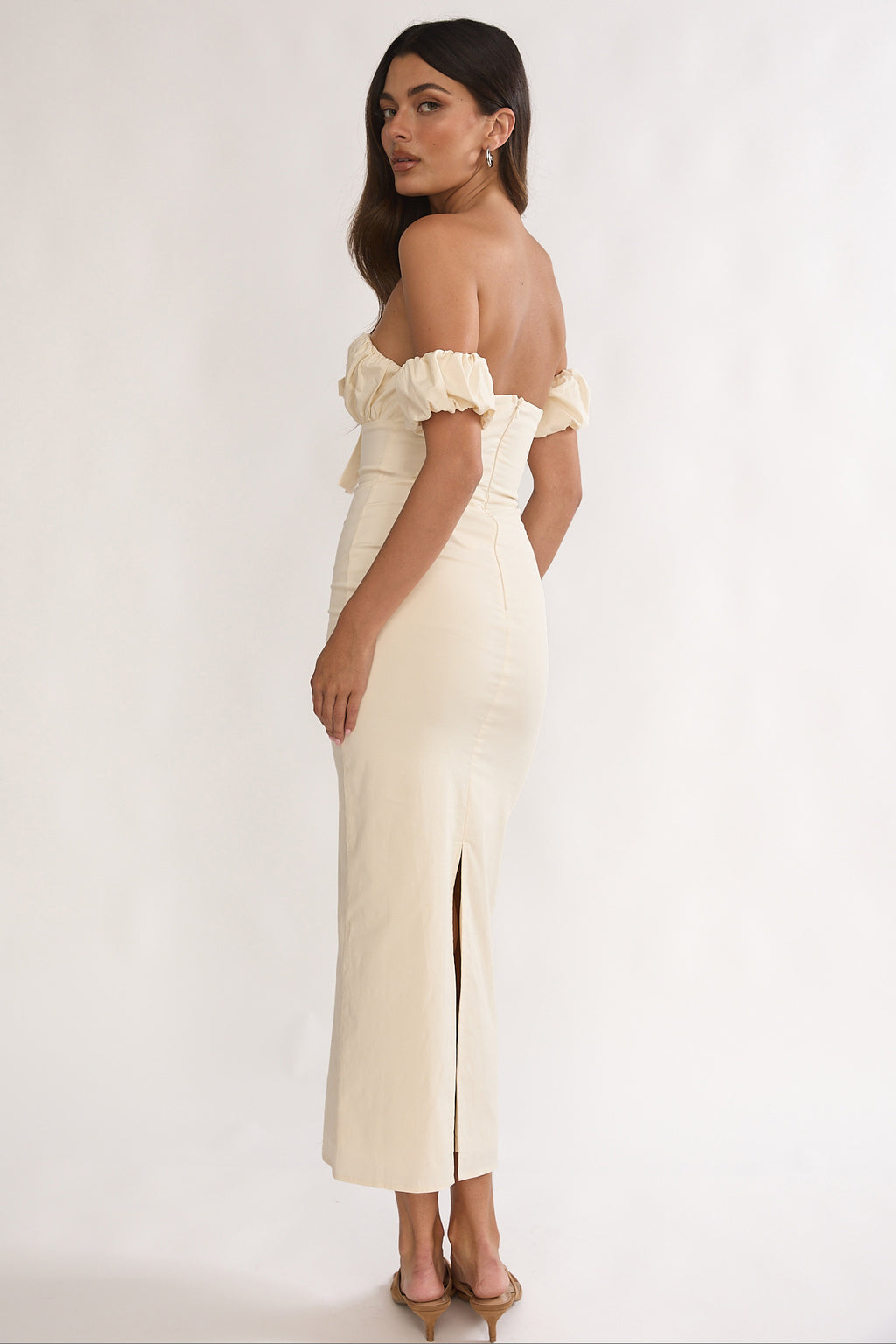 Maelis Off-Shoulder Puff Sleeve Maxi Dress Vanilla by Selfie Leslie Australia