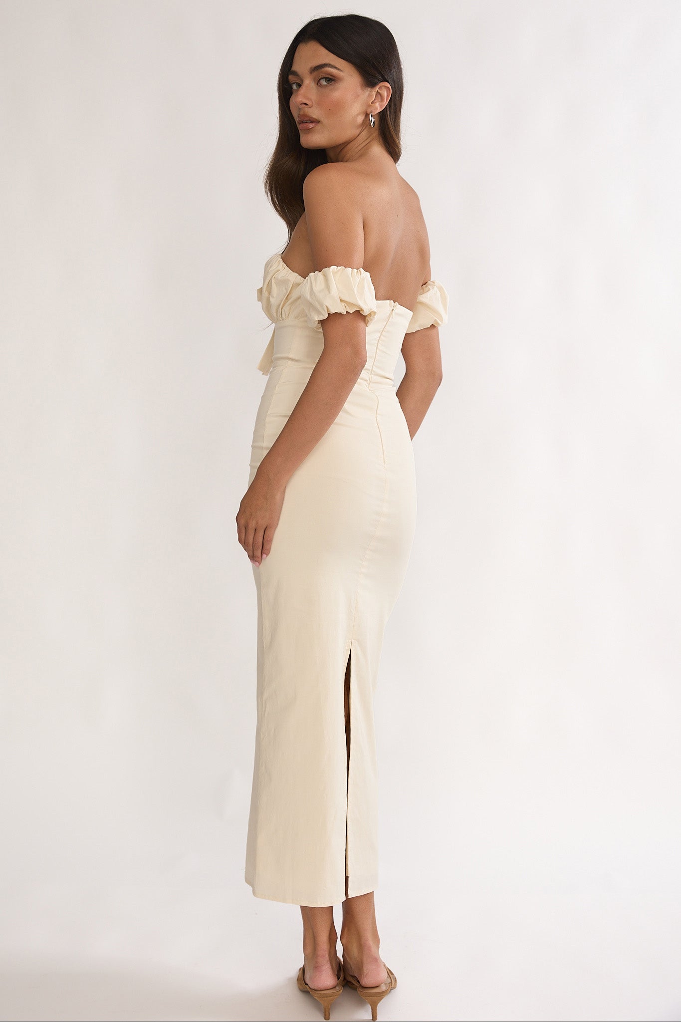 Maelis Off-Shoulder Puff Sleeve Maxi Dress Vanilla by Selfie Leslie Australia