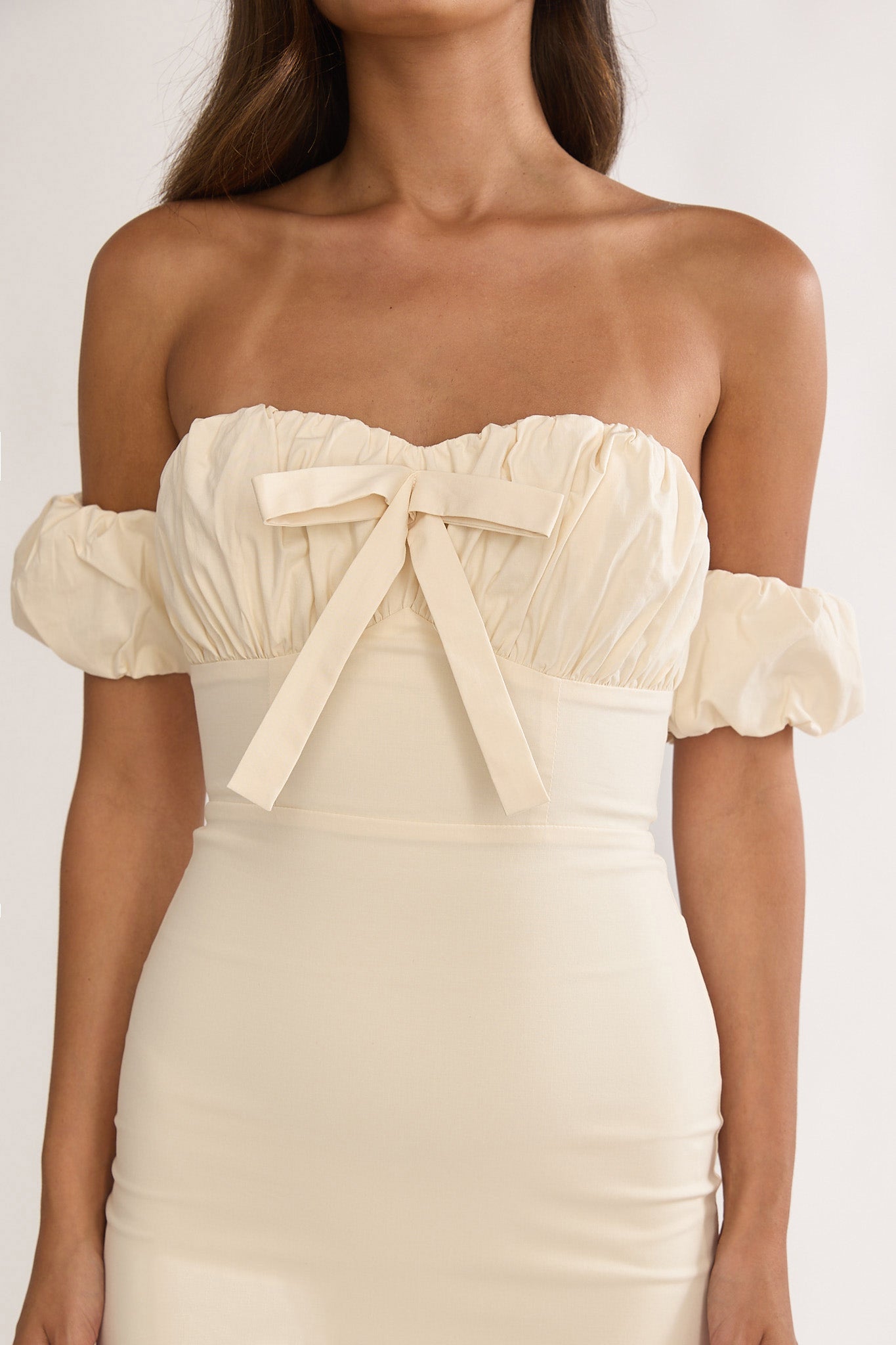 Maelis Off-Shoulder Puff Sleeve Maxi Dress Vanilla by Selfie Leslie Australia