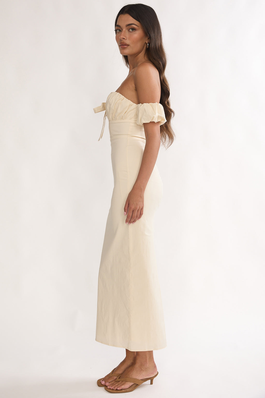 Maelis Off-Shoulder Puff Sleeve Maxi Dress Vanilla by Selfie Leslie Australia
