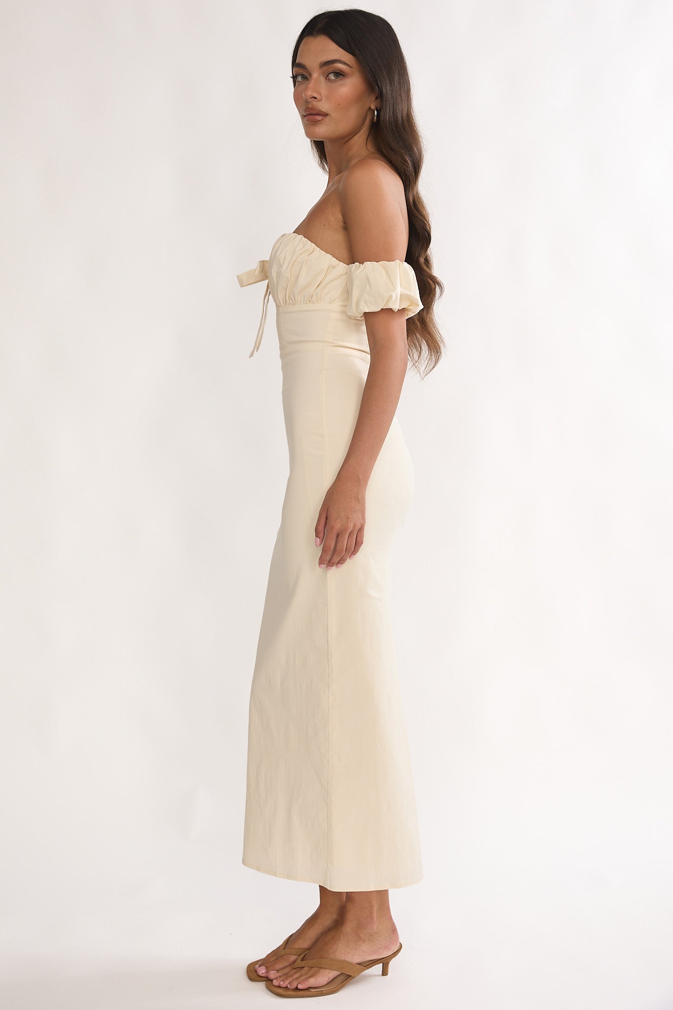 Maelis Off-Shoulder Puff Sleeve Maxi Dress Vanilla by Selfie Leslie Australia