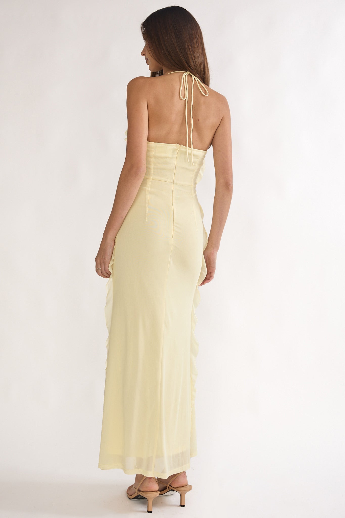 Collins Halter Ruffle Trim Maxi Dress Butter by Selfie Leslie Australia