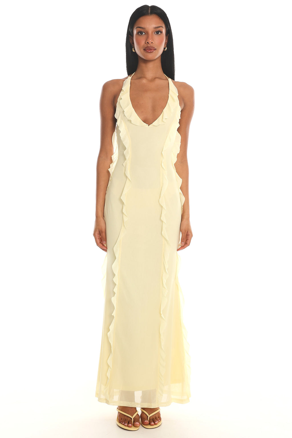 Collins Halter Ruffle Trim Maxi Dress Butter by Selfie Leslie Australia