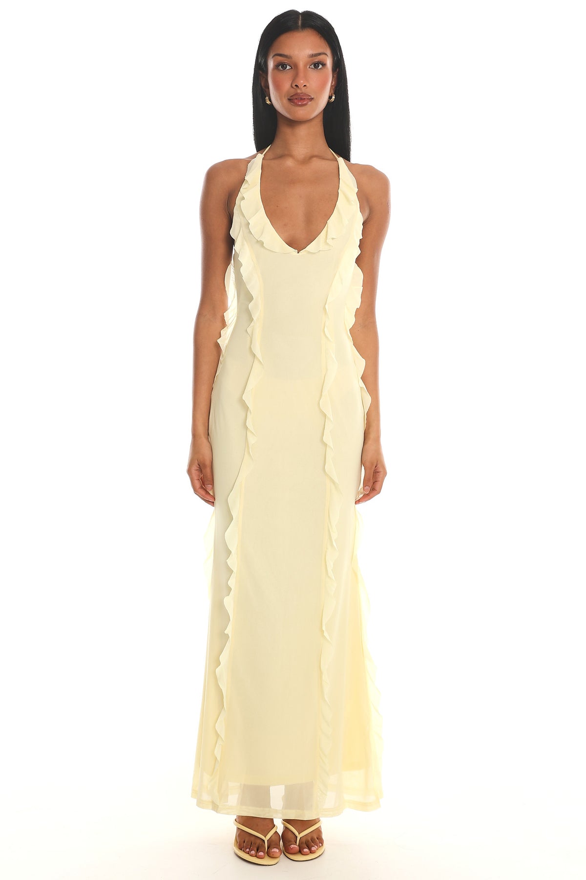 Collins Halter Ruffle Trim Maxi Dress Butter by Selfie Leslie Australia