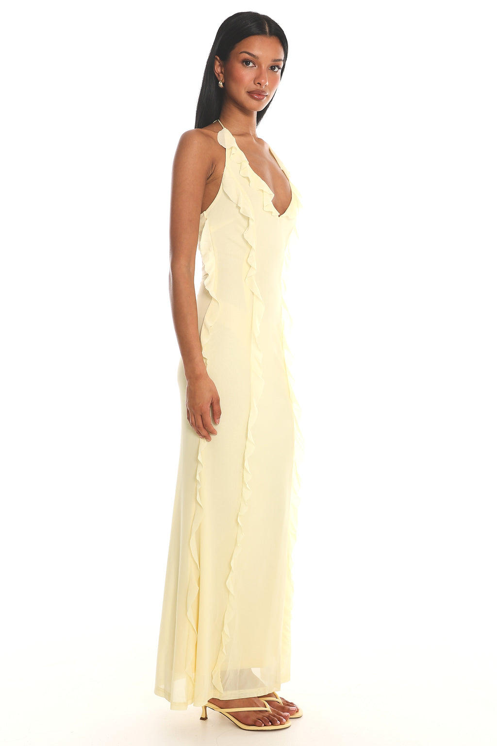 Collins Halter Ruffle Trim Maxi Dress Butter by Selfie Leslie Australia