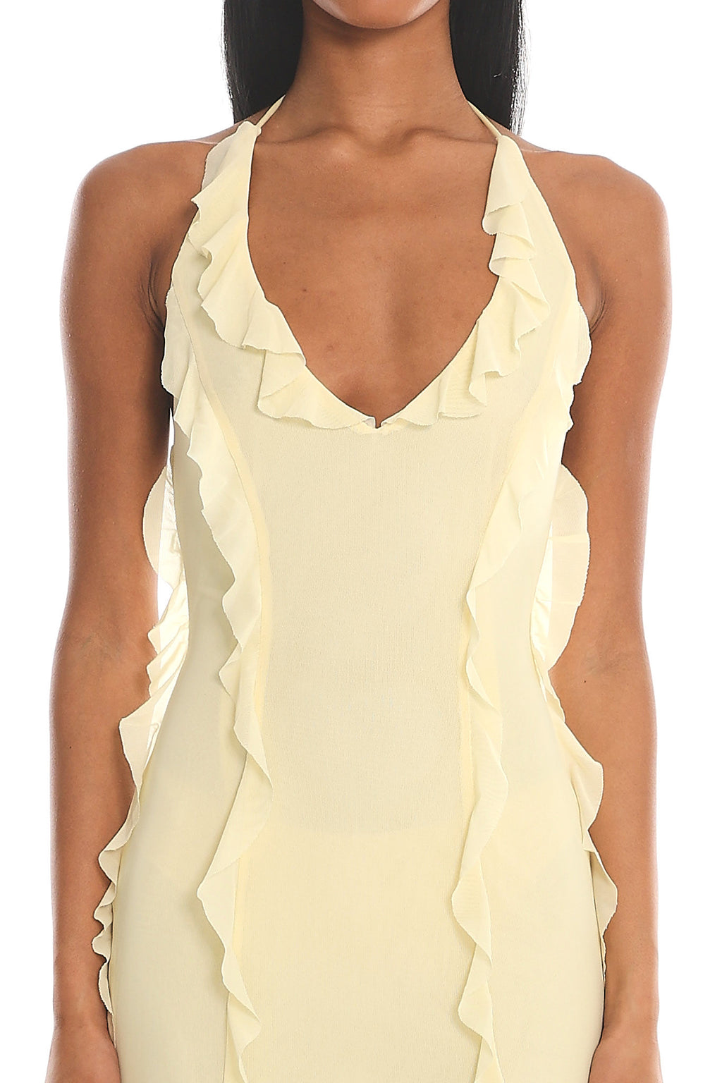 Collins Halter Ruffle Trim Maxi Dress Butter by Selfie Leslie Australia